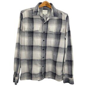 American Eagle Plaid Flannel Shirt Men’s M Navy Gray White 100% Cotton Casual